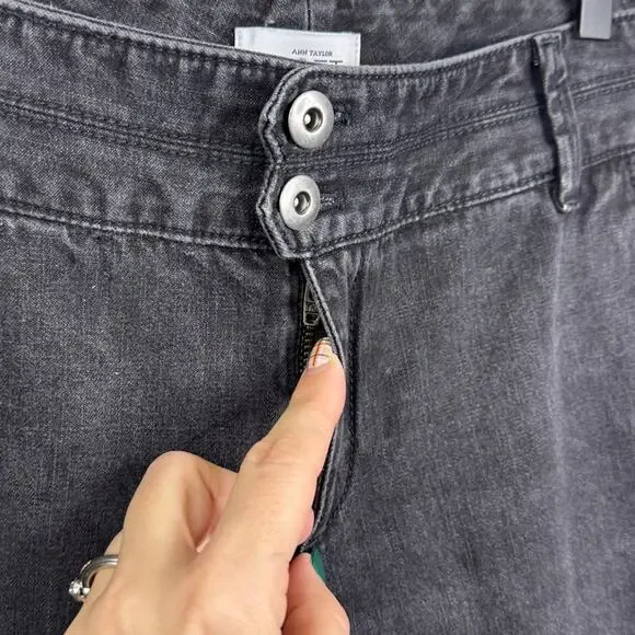 LOFT Marisa Mid-Rise Flare Jeans Dark Gray Double Button Stretch Denim Size 8 - Picture 5 of 8